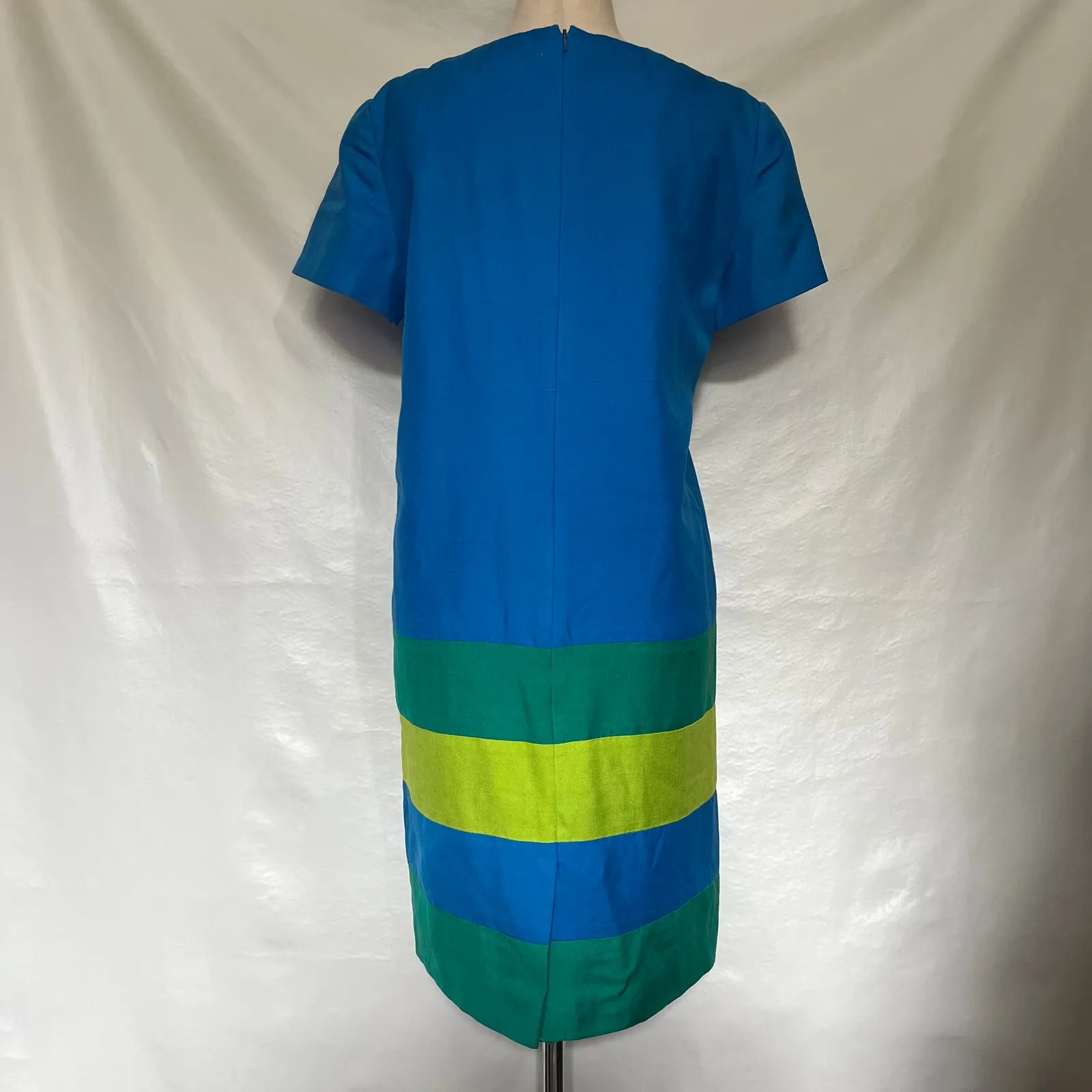 Papell 100% Silk Shift Womens Dress Sz 4P Artsy Bright Colorblock 60s Inspired Blue - Image 12