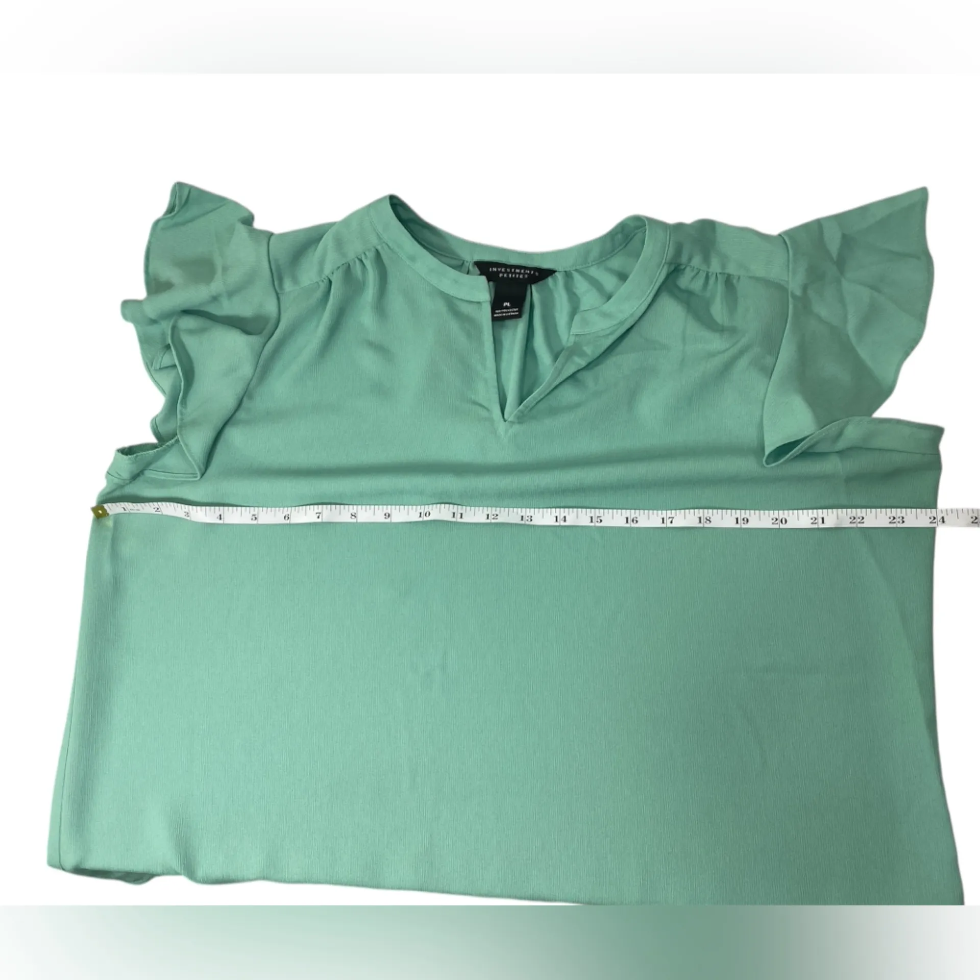 Investments Petites Women’s L Green Light & Flowy V-neck Ruffle Short Sleeve Top - Image 8