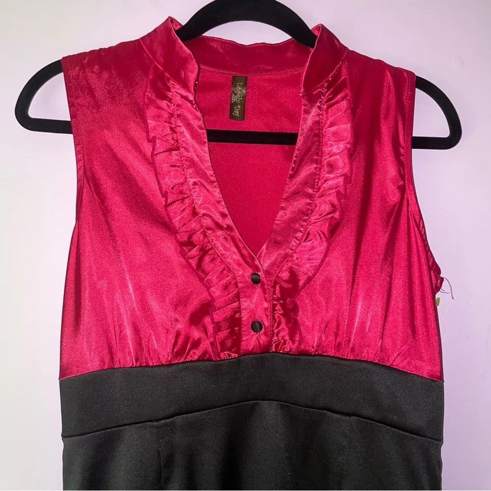 Lovely Day Size M Mini Dress Babydoll Y2K 90s Pink and Black Ruffle Sleeveless - Image 2