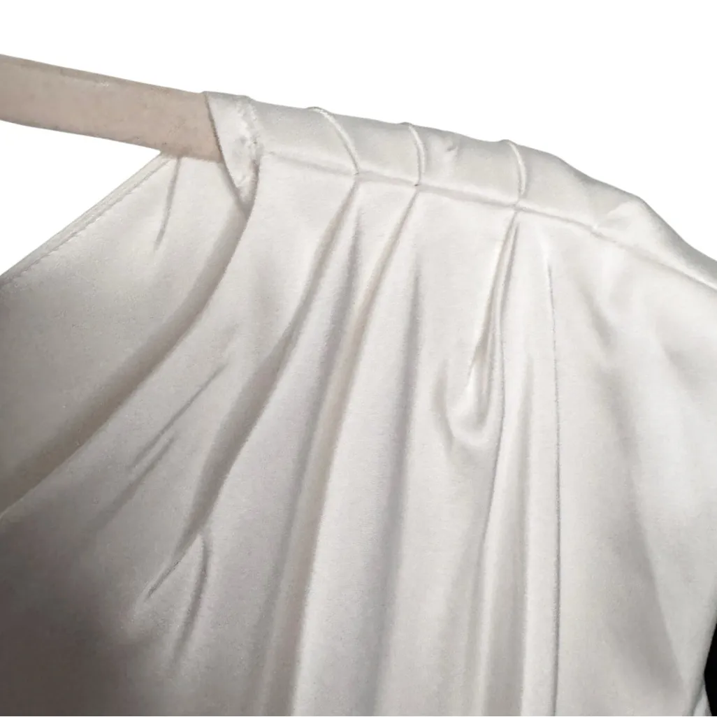 KATHERINE BARCLAY SILKY SOFT ROUCHED DRAPED BLACK AND WHITE TOP SZ M - Image 9