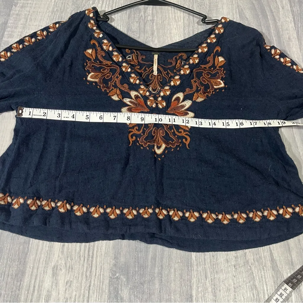 Free People High Times Navy Blue Orange Bronze Embroidery Thread Long Sleeve - Image 7