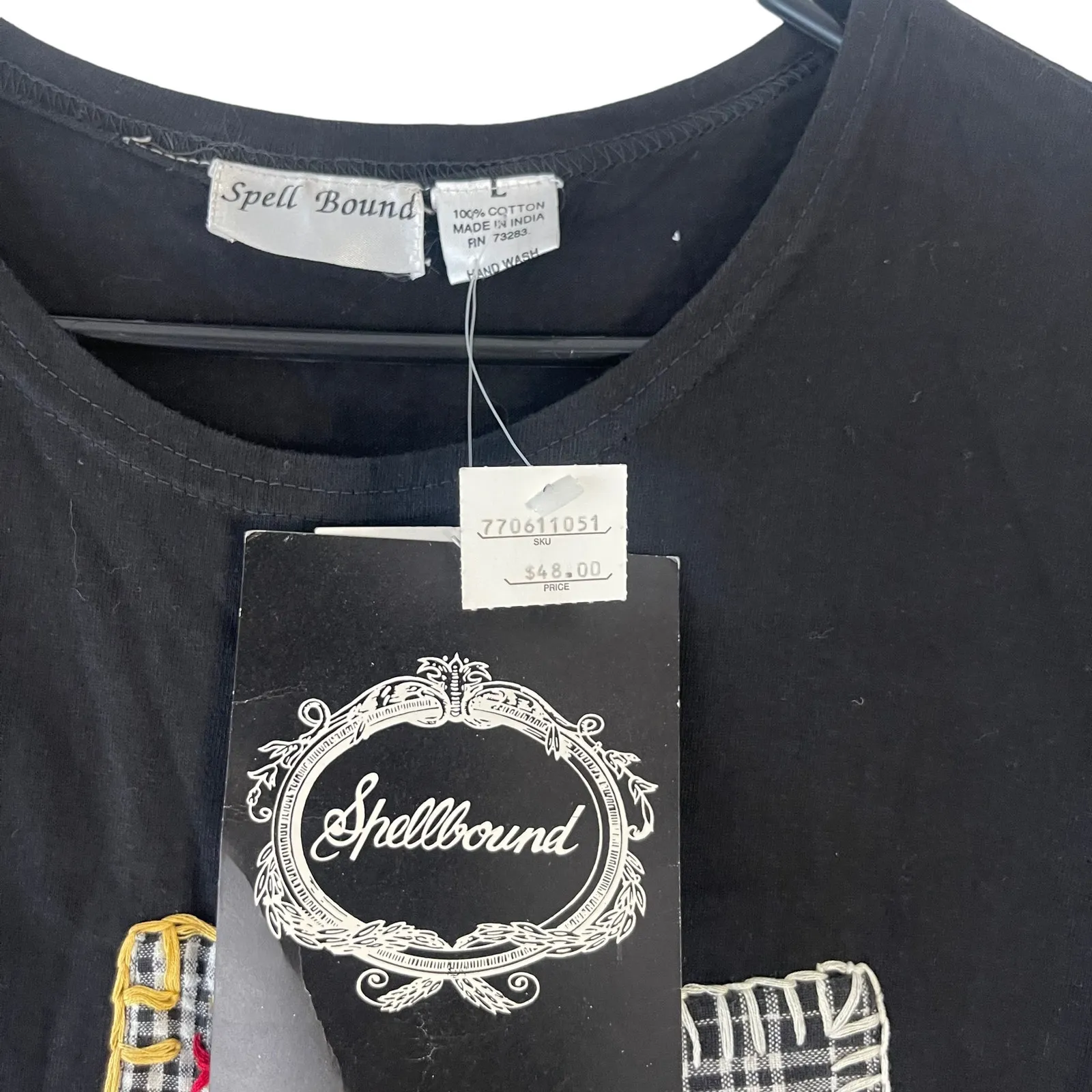 Spell Bound NWT Dead stock Women's‎ Size Large Patchwork Embroidered Shirt Black - Image 3