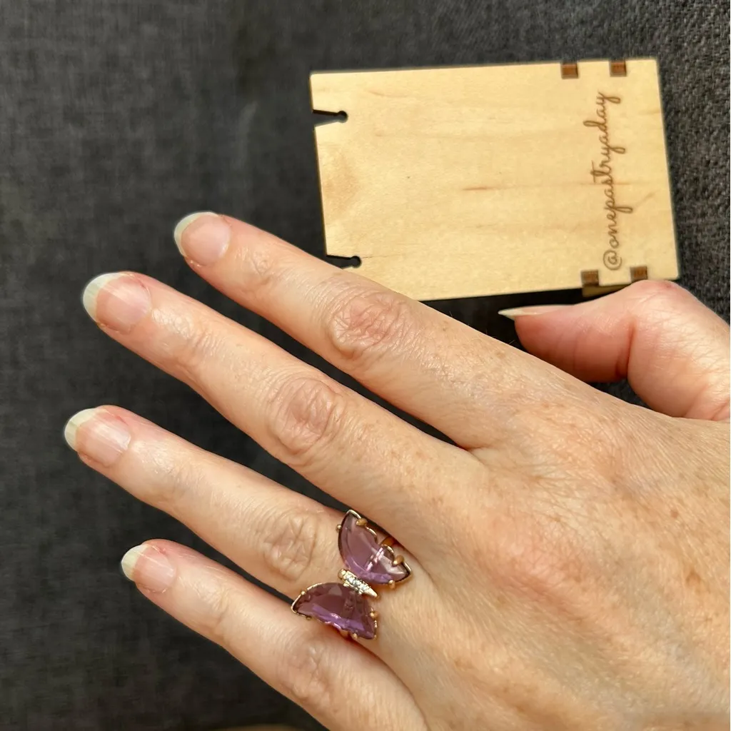 Pretty DARK PURPLE Butterfly Gemstone Fashion Ring, Gold, Adjustable (Fits Most) - Image 14