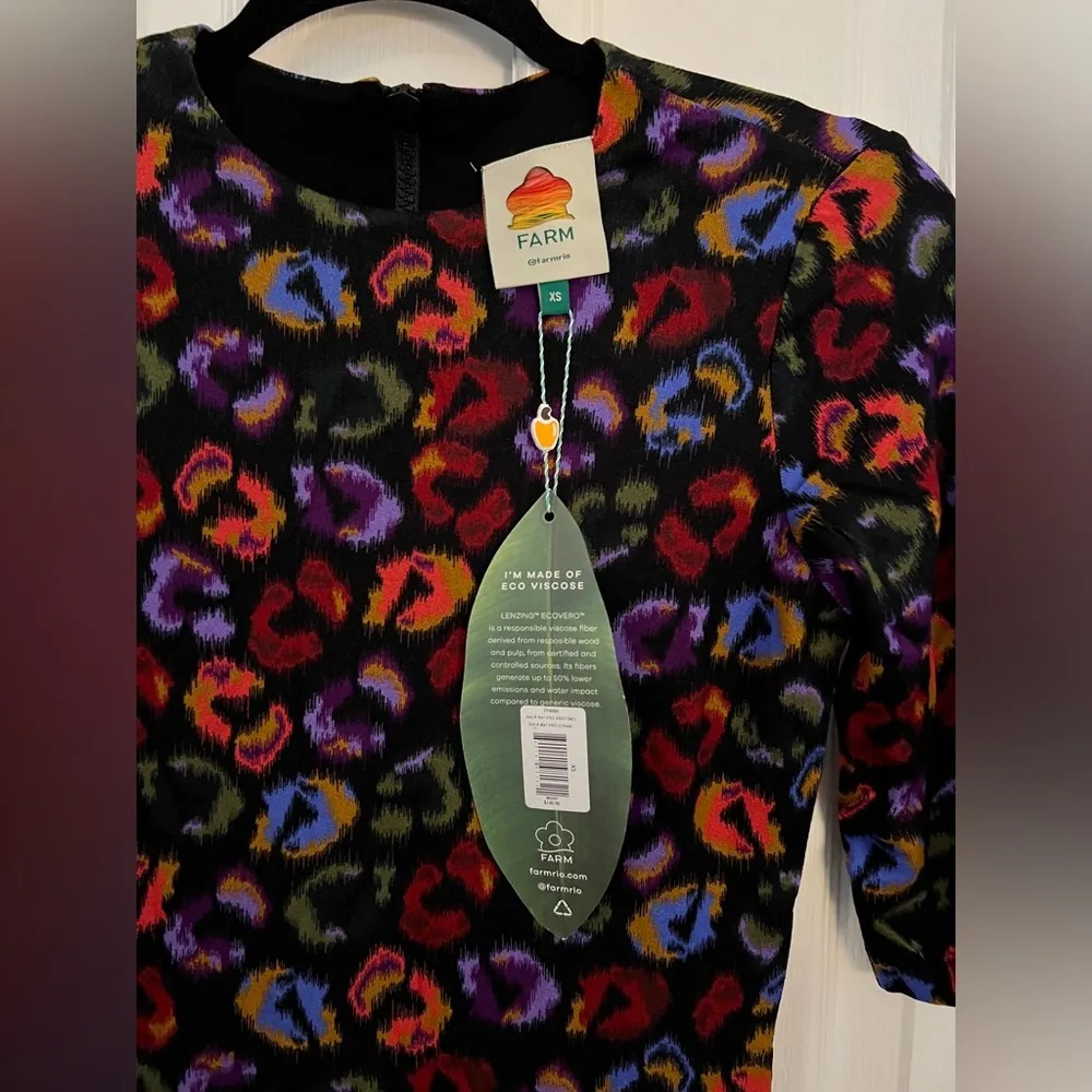 FARM RIO XS Ikat-Dyed Leopard Print Jersey Dress In Multi NWT - Image 7