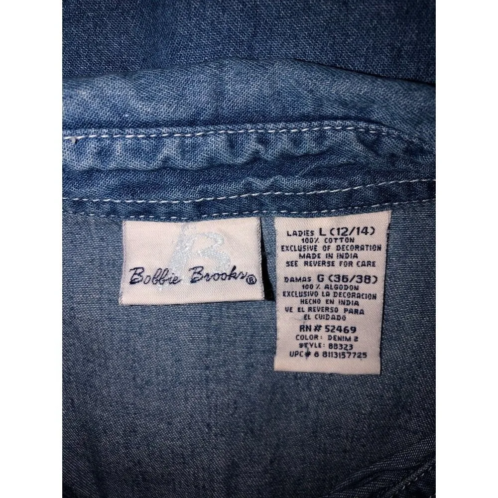 Bobbie Brooks Size Large Shirt Snowman Christmas Embroidered Denim Blue Shacket - Image 5