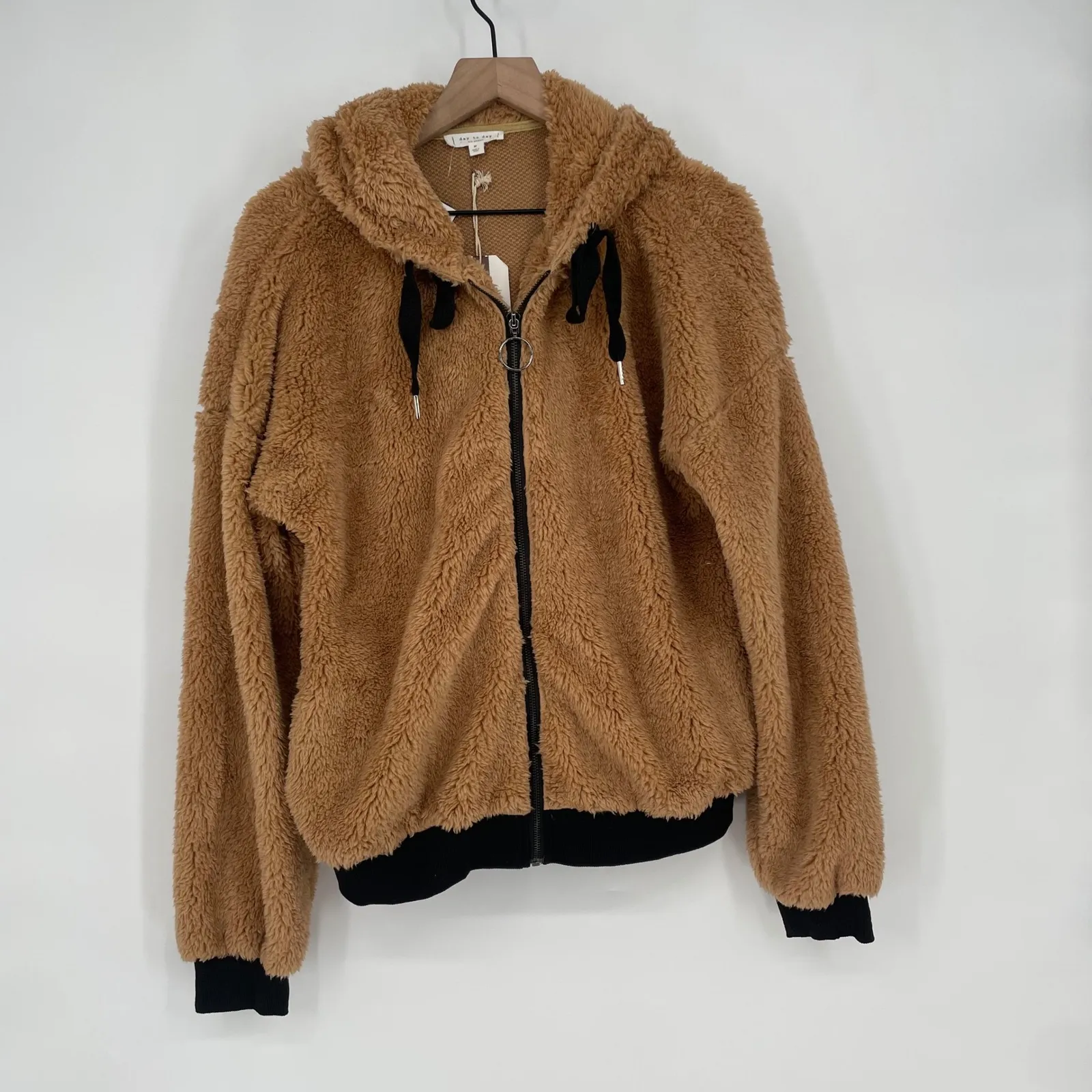 Blu Pepper Fuzzy Teddy Bear Fleece Zip Up Hoodie Jacket Brown Size M - Image 2