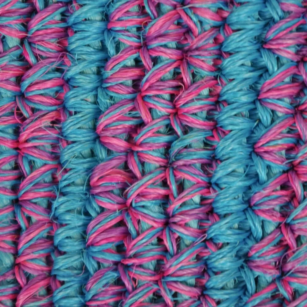 Leather Handle Cotton Candy Woven Zip Top Shoulder Bag Blue - Image 4