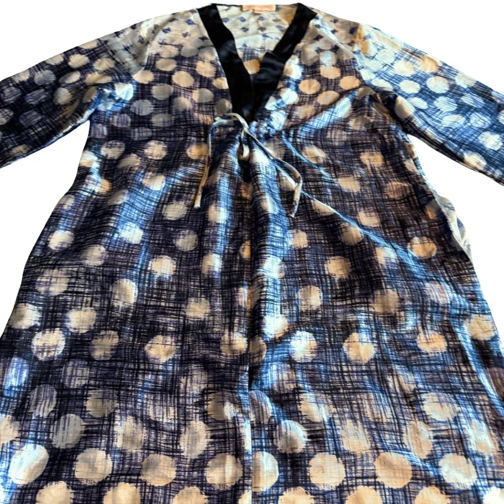 Oscar De La Renta Pink Label Blue Polka Dot Caftan Kaftan Open-Front Size Large - Image 3