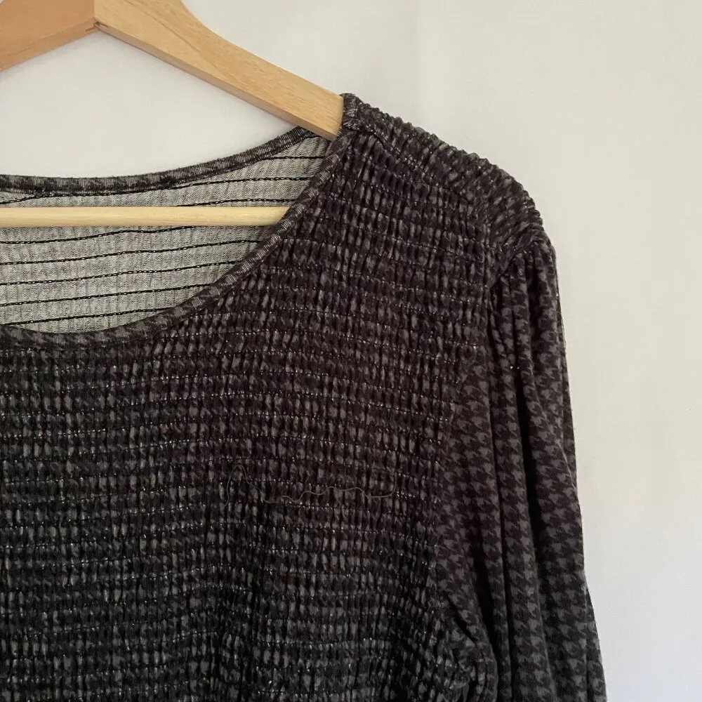 gray and black checkered long sleeved ruched women's dress prairie modest size M Size M - Image 2