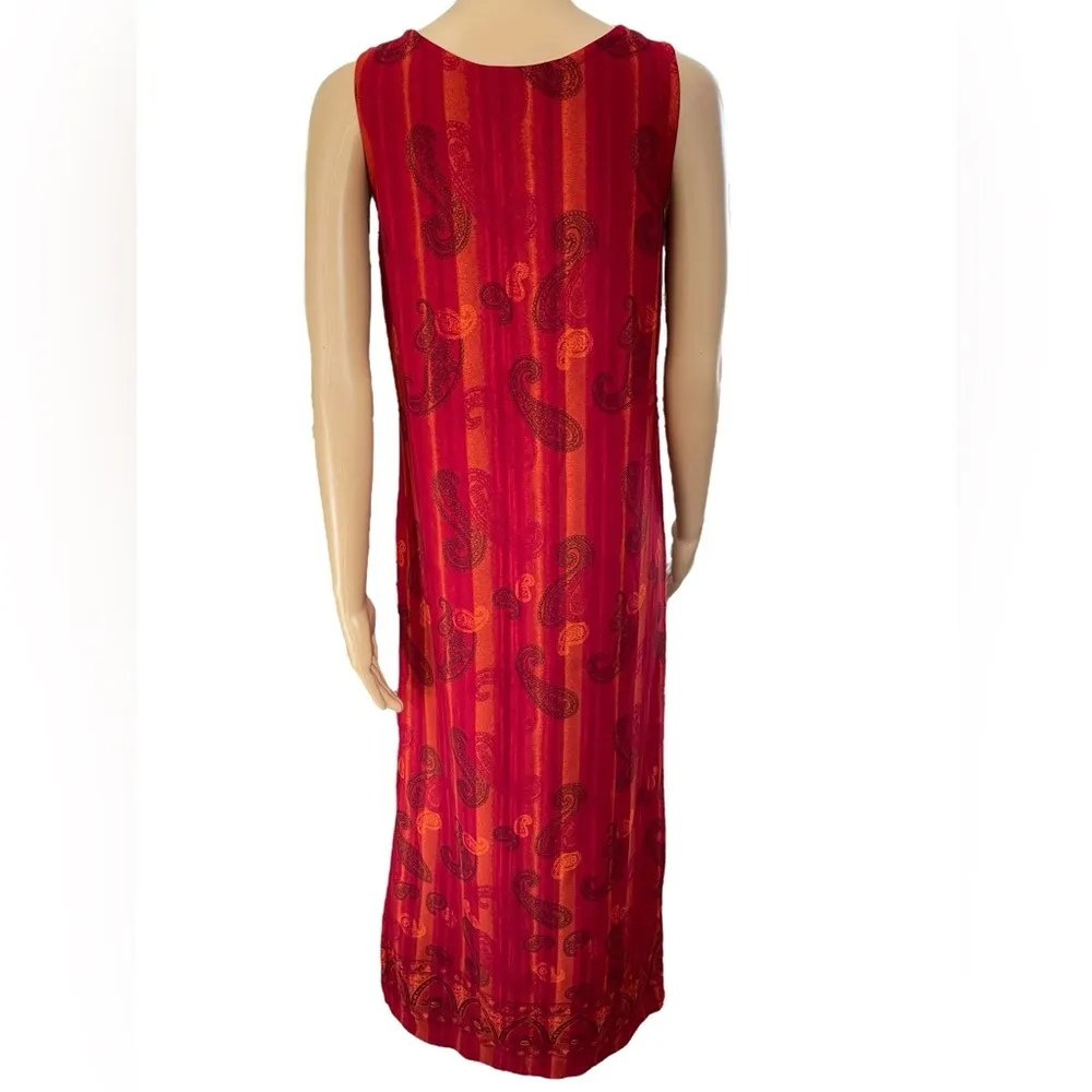 Liz Claiborne Y2K Red Orange Hippie Boho Eclectic Smokey Striped Paisley Dress - Image 5
