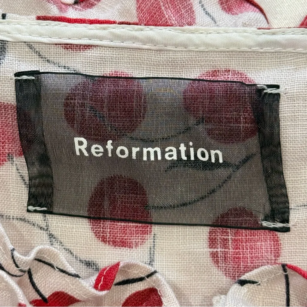 Reformation Bayley Cherry Linen Tank Top Lace Up Corset Ruffle Size 12 Coquette - Image 7