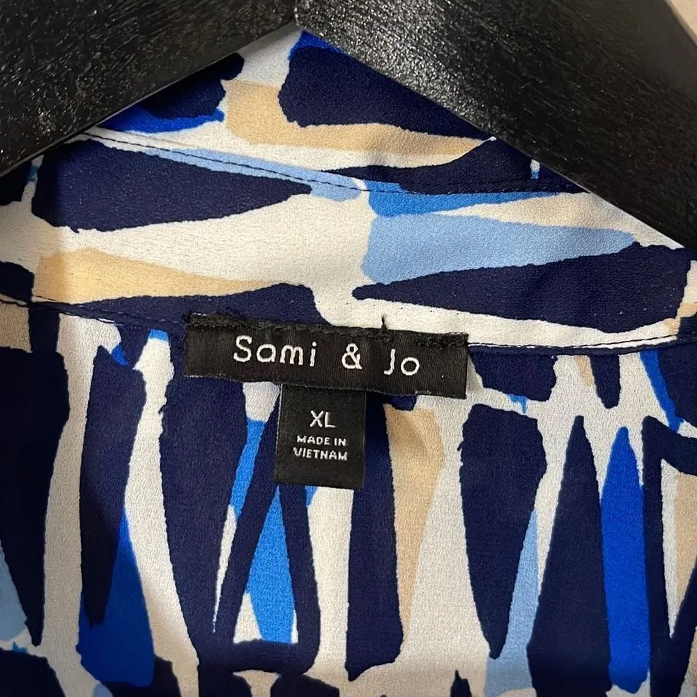 Sami & Jo Womens Button Down Shirt Long‎ Sleeve Top Geometric Abstract Blue XL - Image 6