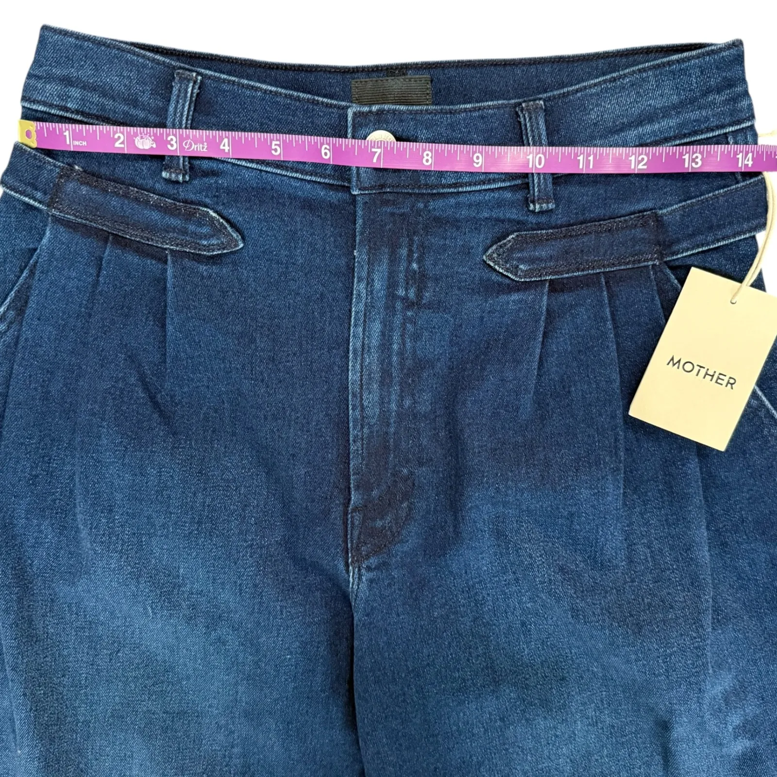 MOTHER The Tabby Tune Up Skimp Jeans Dark Wash Pleated Straight Leg Size 28 Blue - Image 14