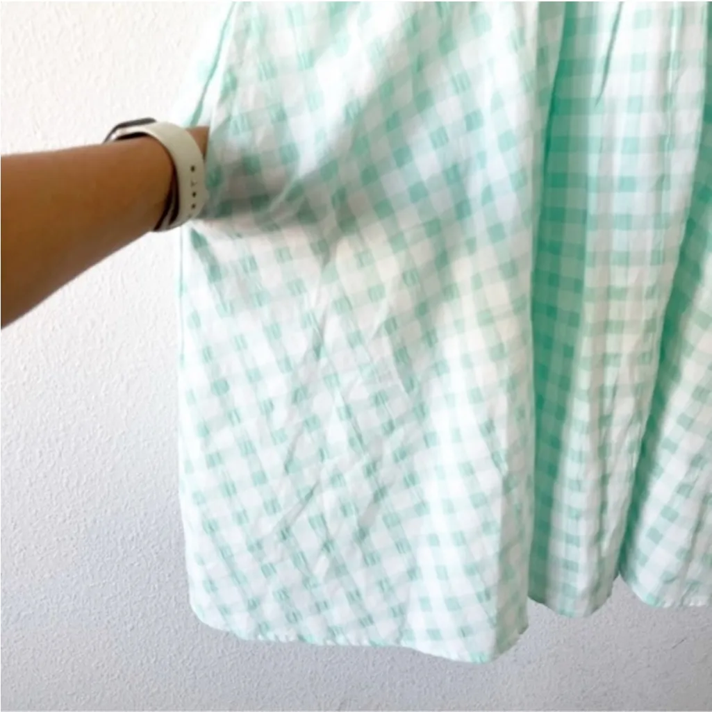 Zara Gingham V-Neck Summer Fantasy Dress in Turquoise - Image 6