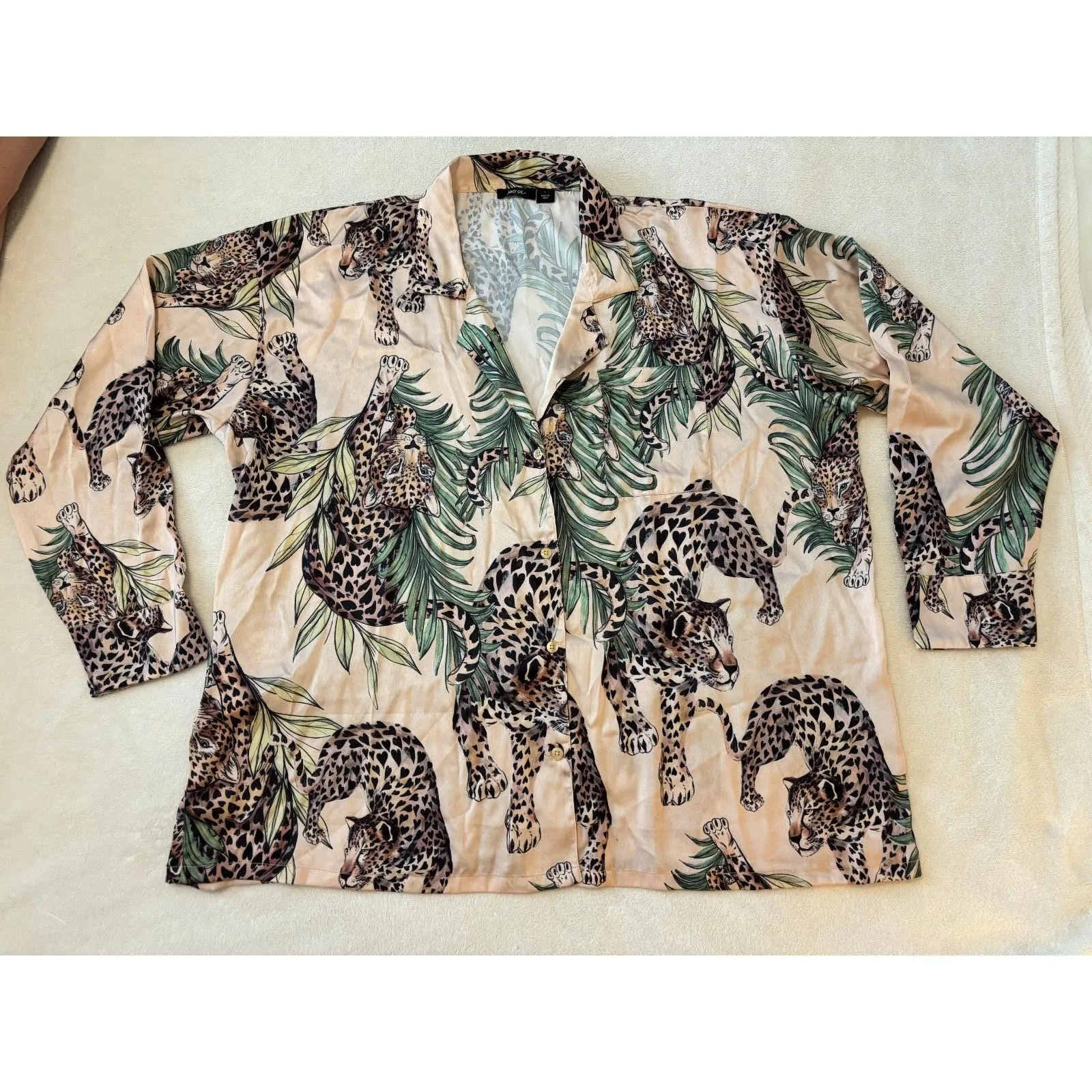 Nasty Gal Womens Satin Leopard Oversized Pajama Long Sleeve Pants Set Large - Image 3