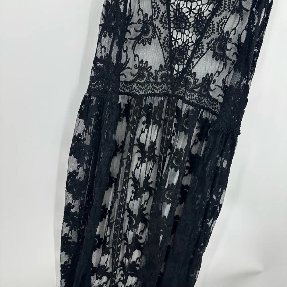 Woven Heart Black Lace Cardigan Vest Size Medium Boho Grunge Whimsical - Image 3