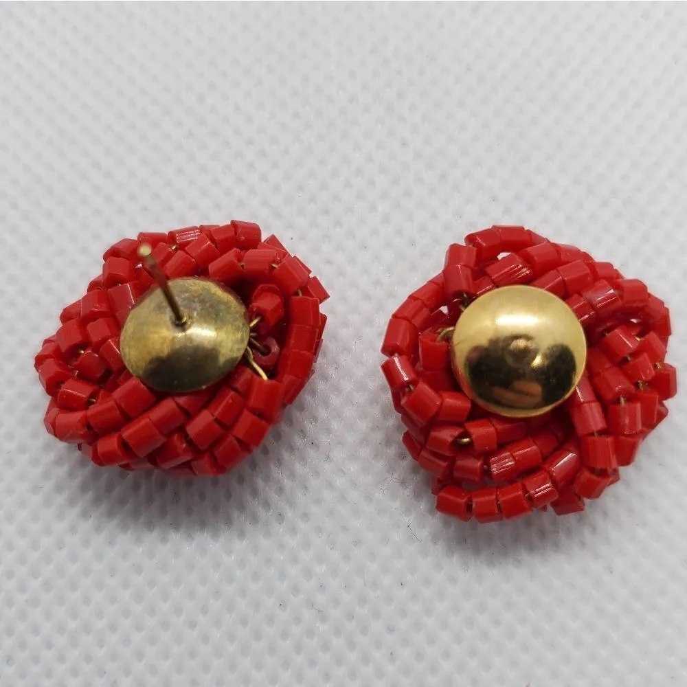 Vintage 1950's Red Beaded Earrings Red - Image 4