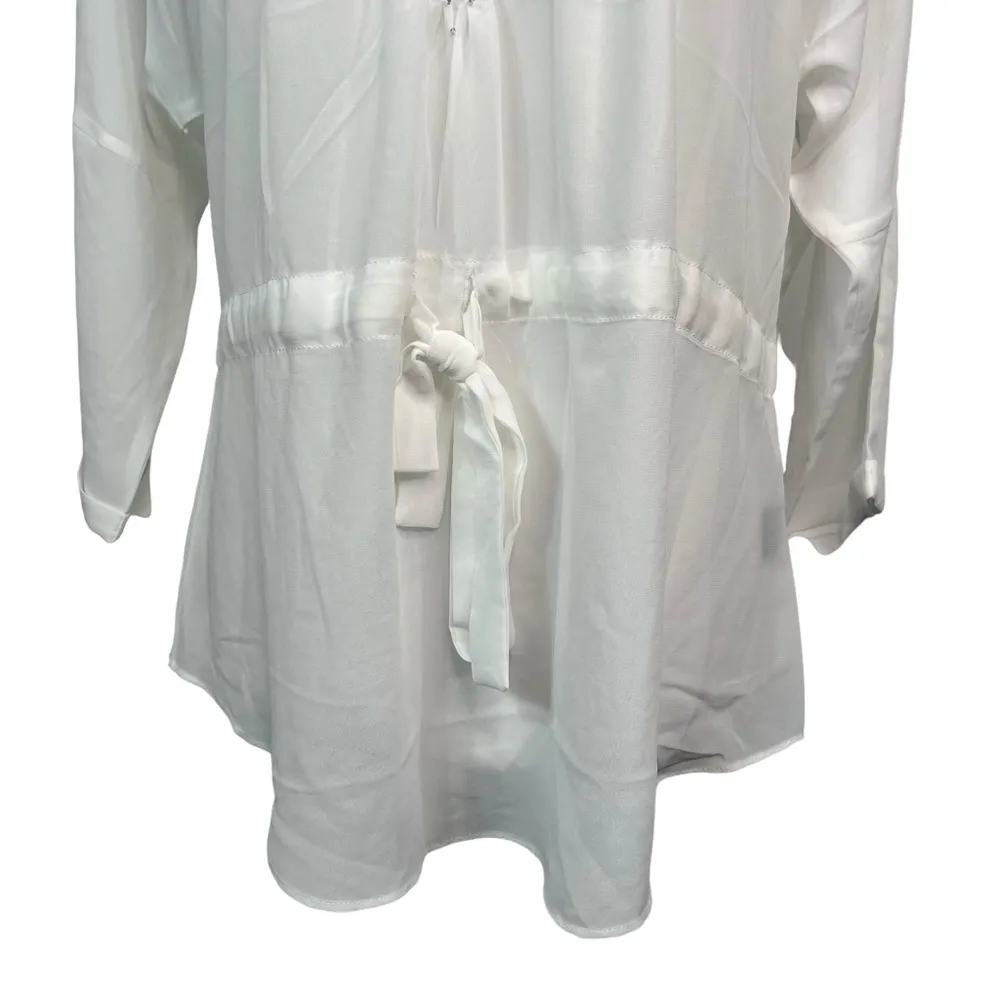Love Stitch White Sheer Sequin Trim Tunic V Neckline Front Tie NWT S - Image 10