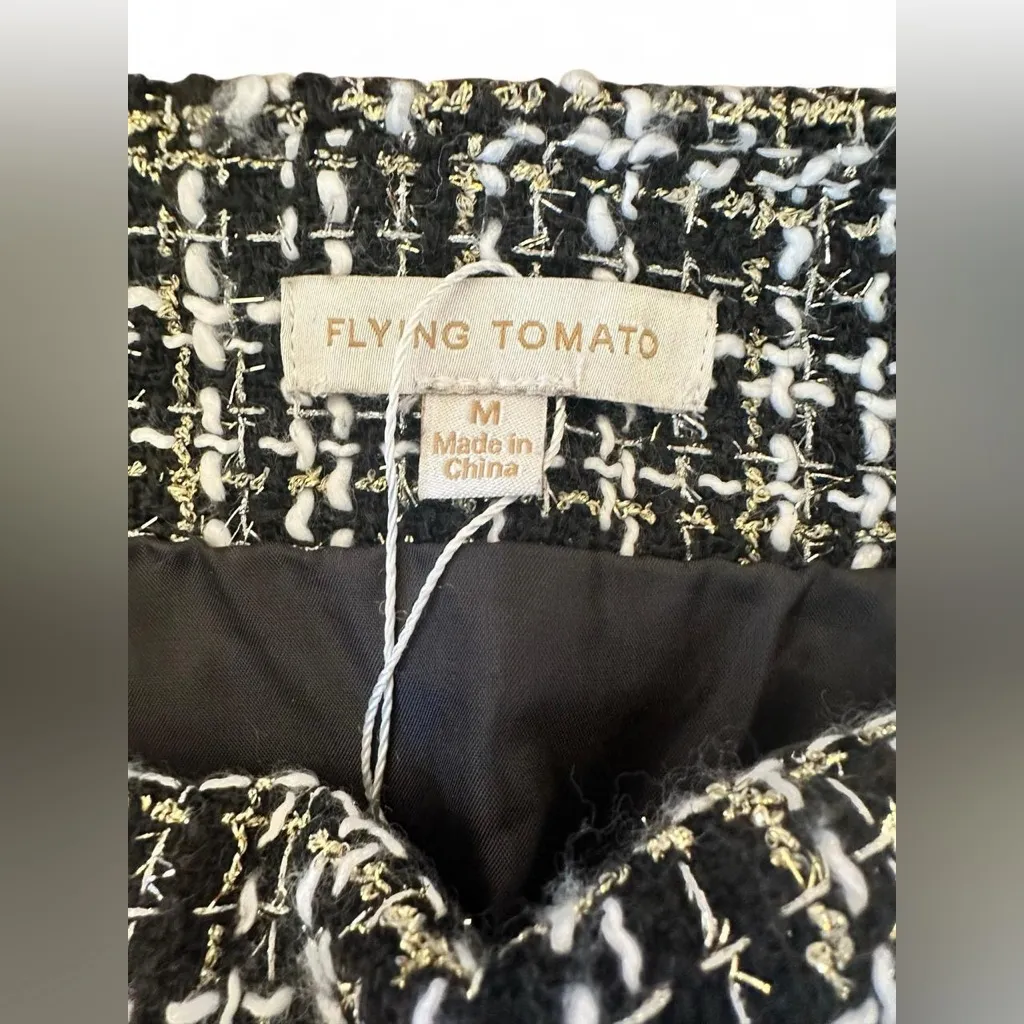 Flying Tomato Black and White Tweed Mini Skirt with Pearl Accents Size M - Image 6
