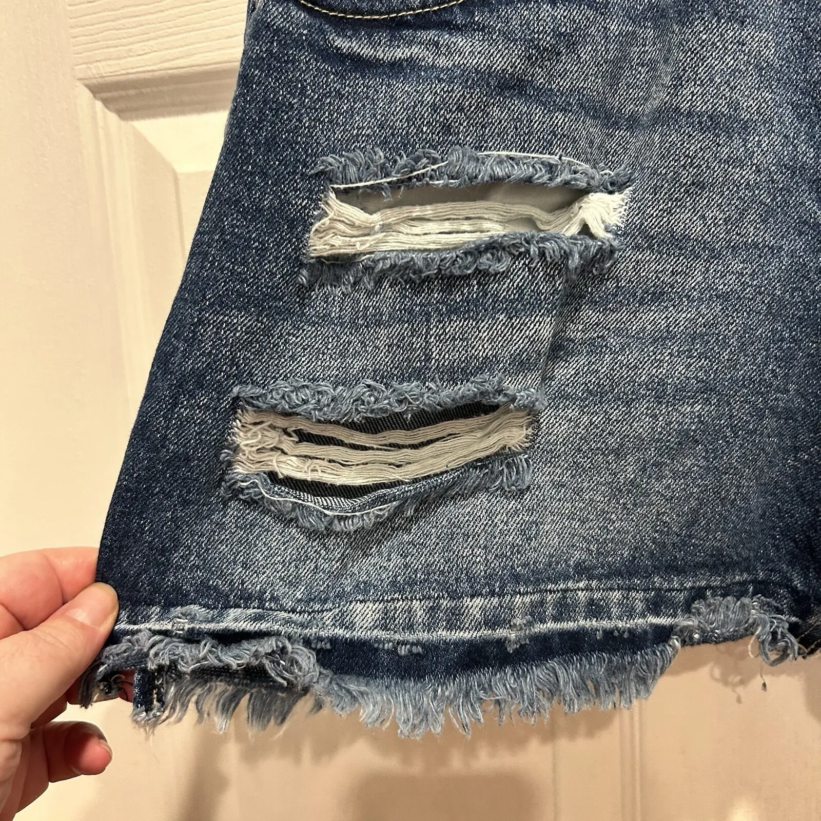 Kancan Jeans Womens High Rise Distressed Denim Cutoff Shorts Button Fly Blue L Size L - Image 2