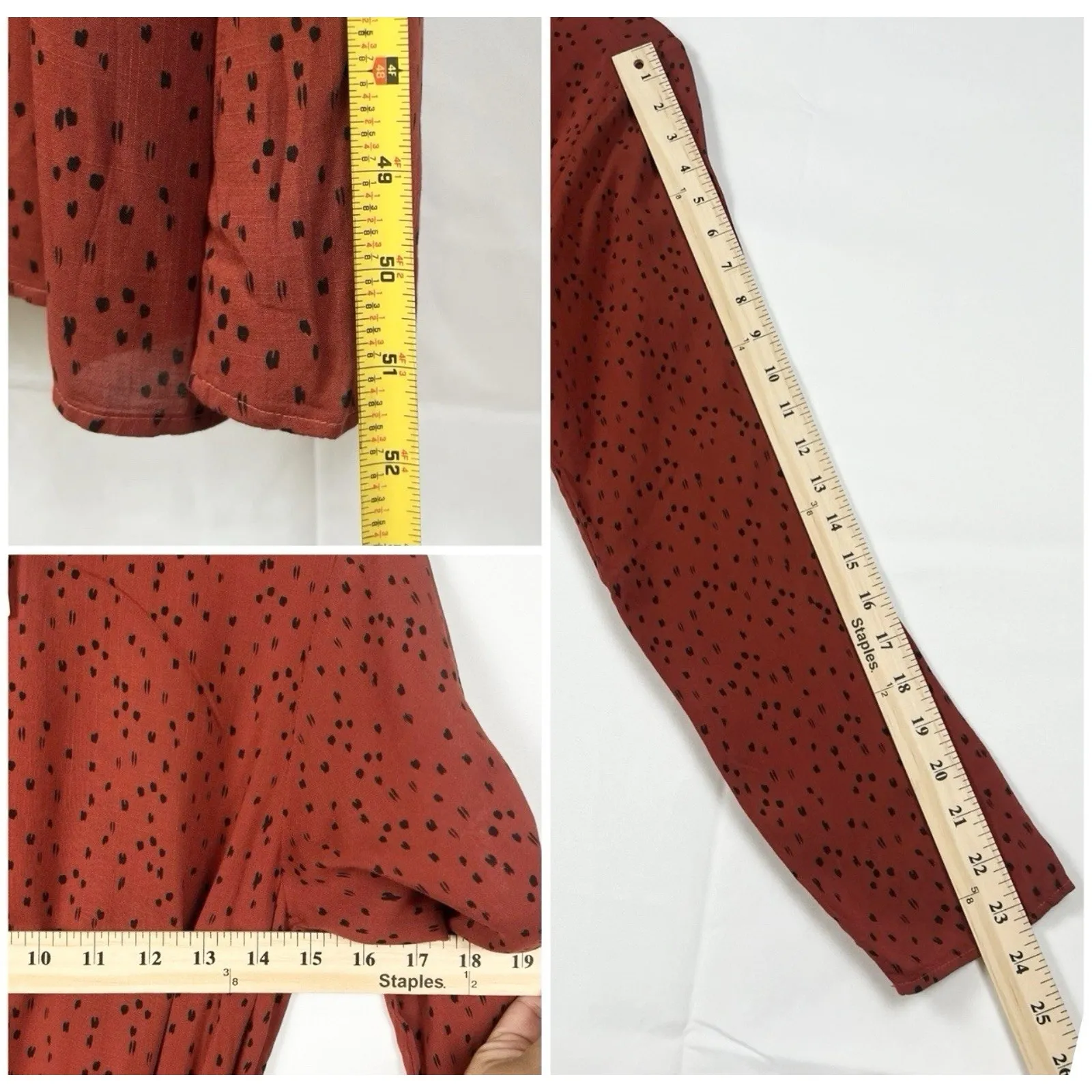 Cloth & Stone for Anthropologie M Red Printed Midi Dress Long Sleeve Tie Waist - Image 7