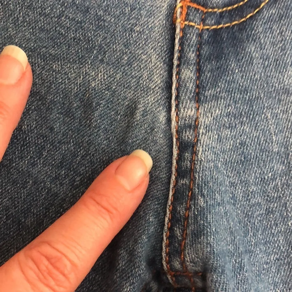 Black Label Size 5 28 Jeans Blue High Rise Raw Hem Stretch Straight Tiny Flaw - Image 8