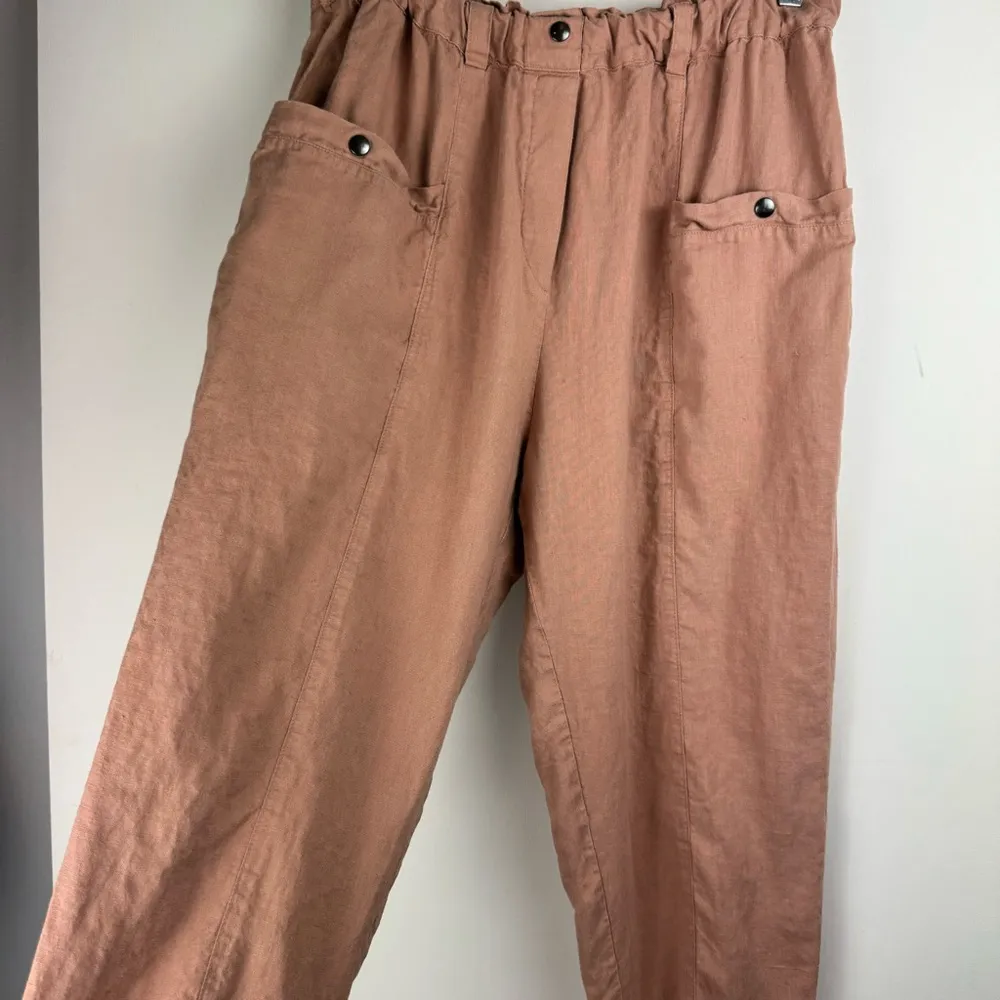 Magic Linen Tapered Cargo Pants Sz XL Rose Pink Elastic Waist Boho Chic - Image 7