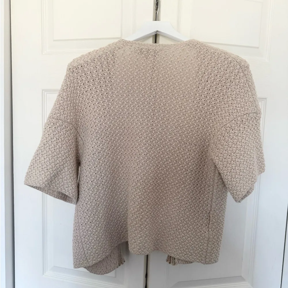 LOFT Tan Cream Knit Open Front Cardigan Short Sleeve Shrug Sweater Size Medium - Image 6