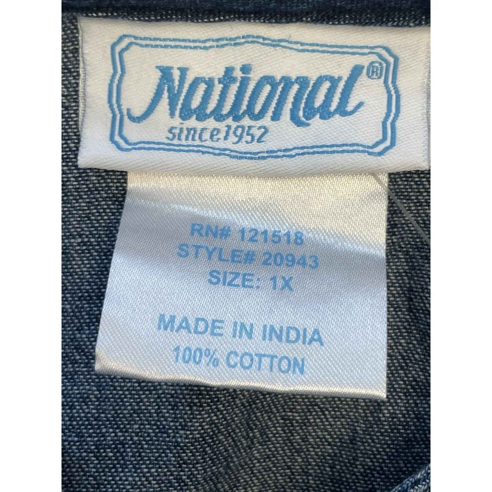 Vintage National Denim Muumuu Dress Women 1X Blue Embroidered Floral Cottage New - Image 6