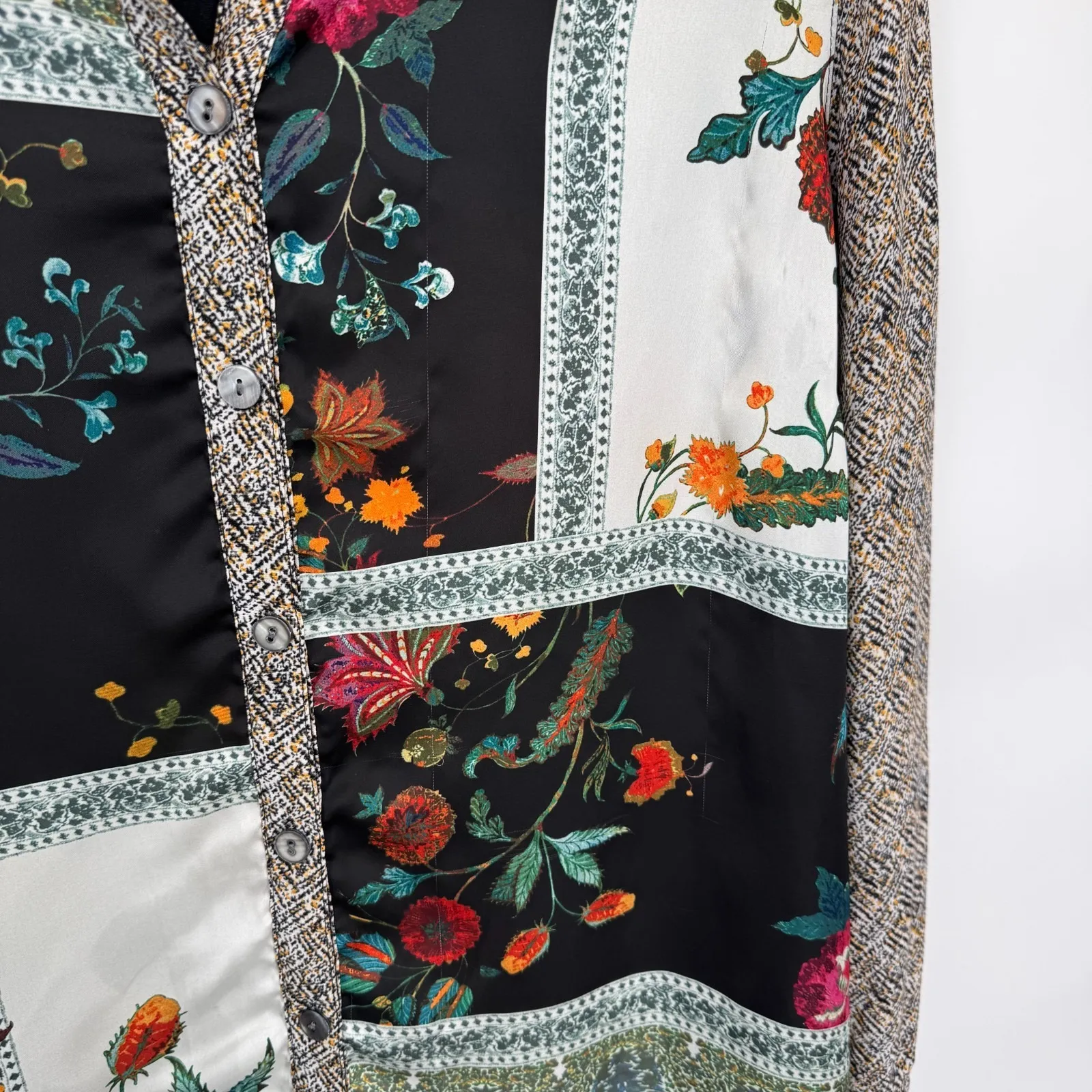 John‎ Mark Boho Button Front Shirt Womens XL Patchwork Embroidered Velvet Trim - Image 5