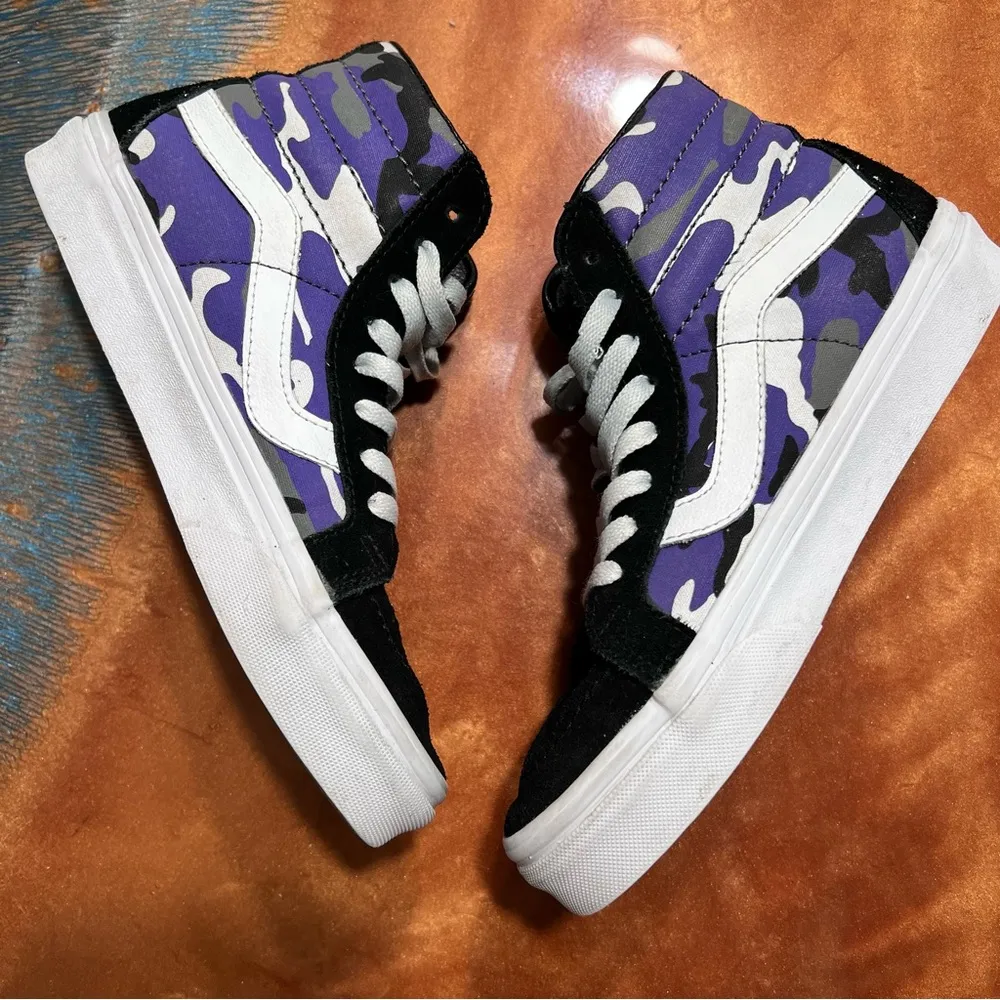 Vans Sk8 Hi Pop Camo Black Purple Gray Suede Shoes - Image 2