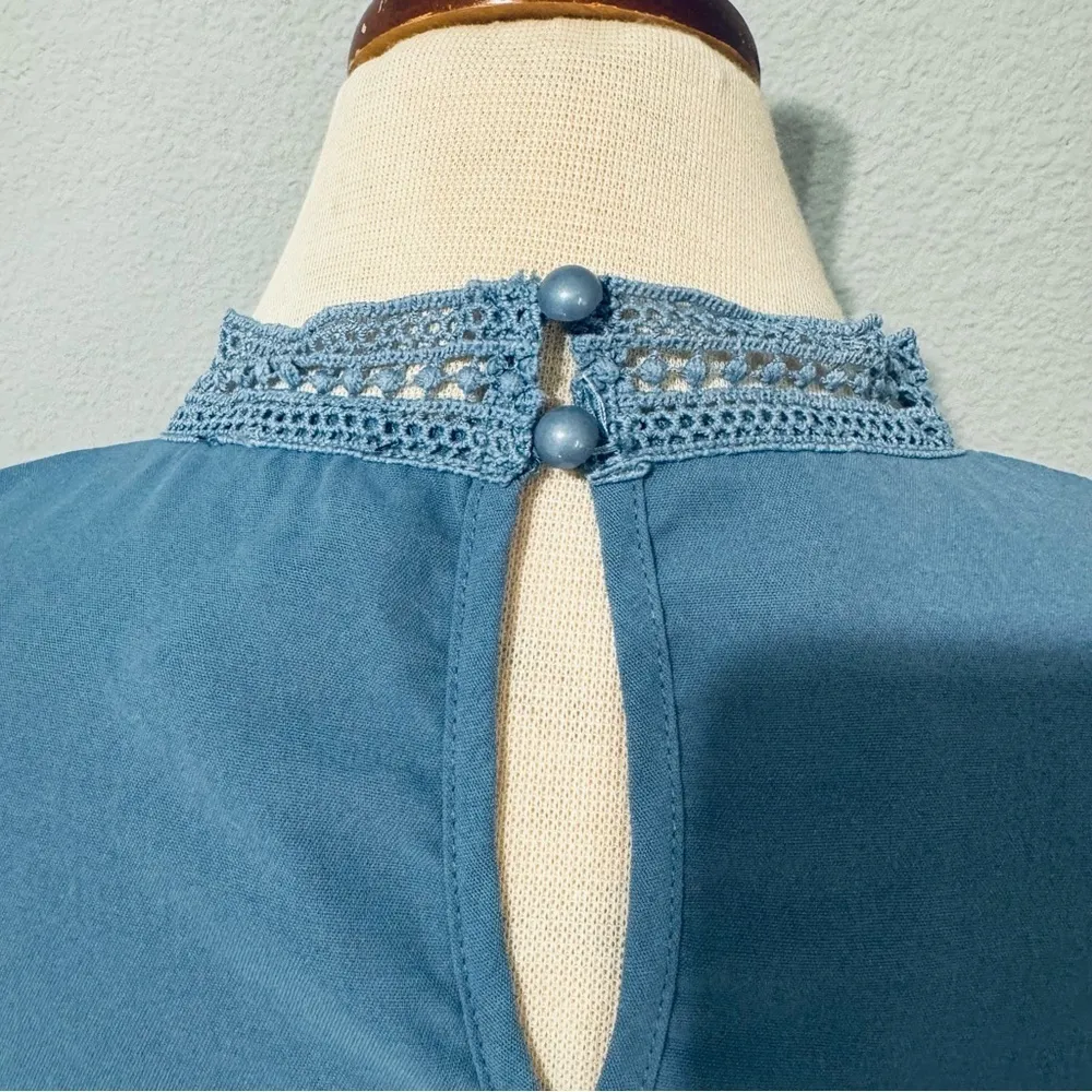 SHEIN‎ Women Blue Relaxed Fit and Flare High Neck Short Sleeves Dress Size M - Image 9