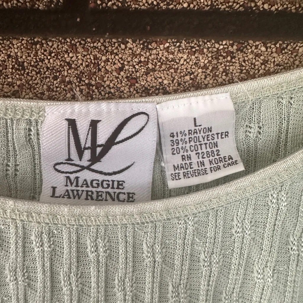 Maggie Lawrence Vintage Textured Knit Top Light Green Women’s L – Made in Korea Size L - Image 3