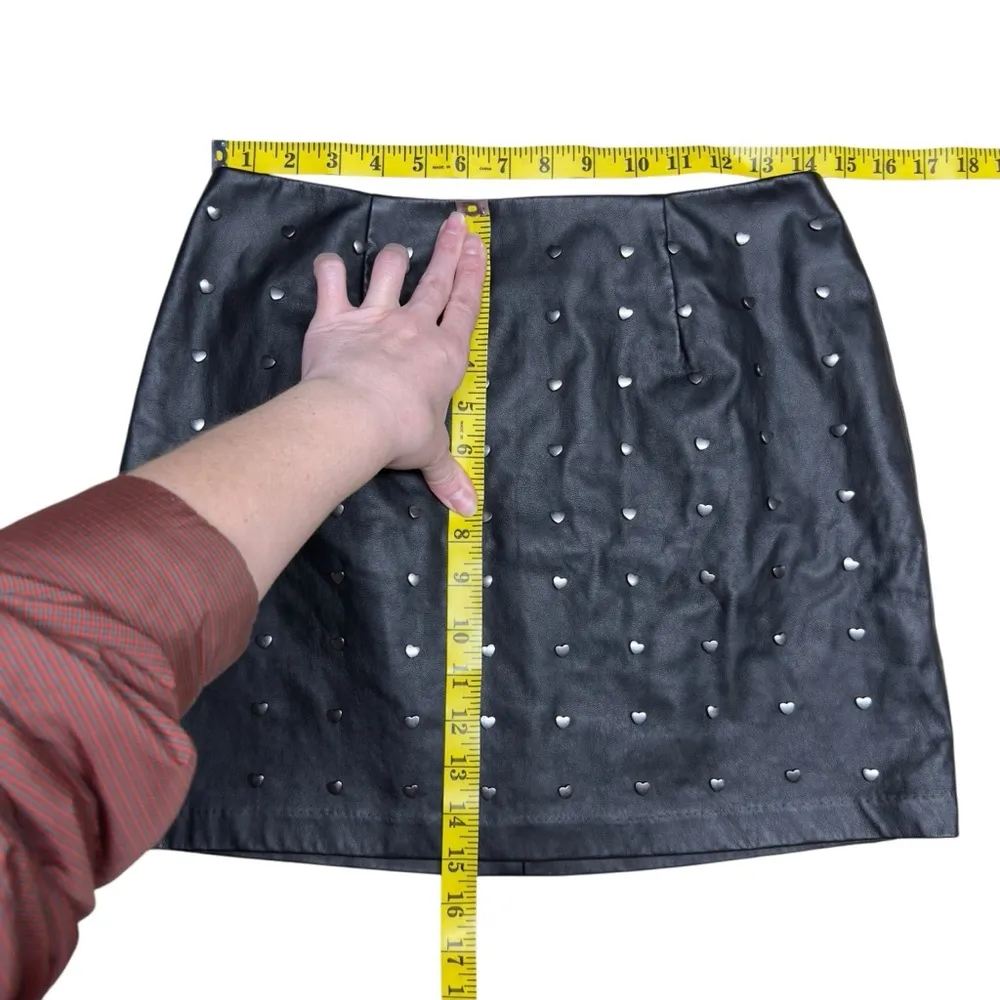 FOREVER 21 Black Faux Leather Embellished Mini A-Line Black Skirt Heart Studded - Image 13