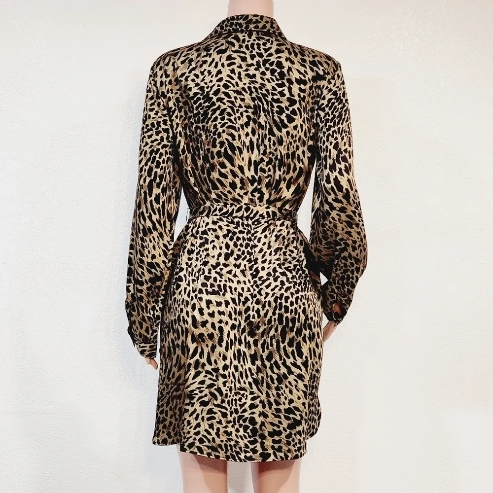 Susan Graver Women's Animal Print Button-Down Long Sleeve Belted Dress Size M - Image 6