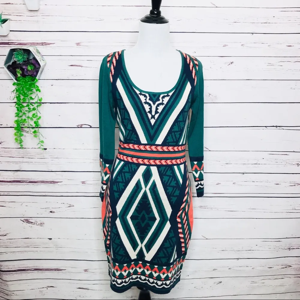 Flying Tomato Teal Boho Aztec Sweater Dress Size Large - Image 7