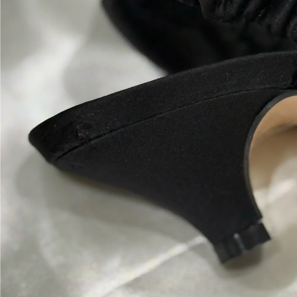 Ganni Knotted Satin Slingback Sandals Kitten Heels Open Toe Puffy Black Size 6 - Image 11