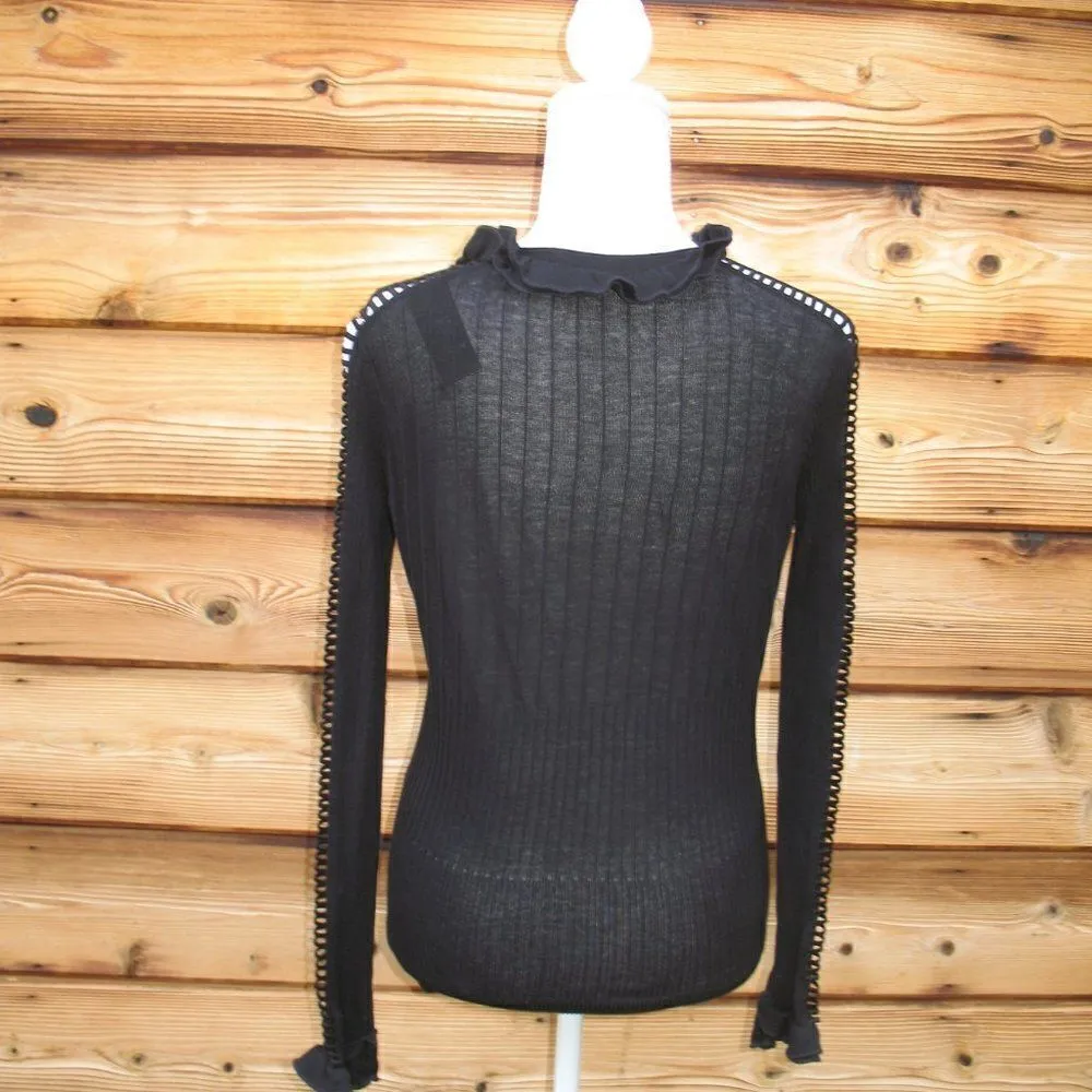 Anne Fontaine Ruffle Cardigan Knit Top Sweater Black Size 10 - Image 7