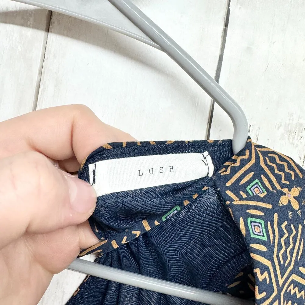 Lush Tunic Dress Women's Small Floral Long Sleeve Back Cut-Out Hi Low Hem Mini - Image 2