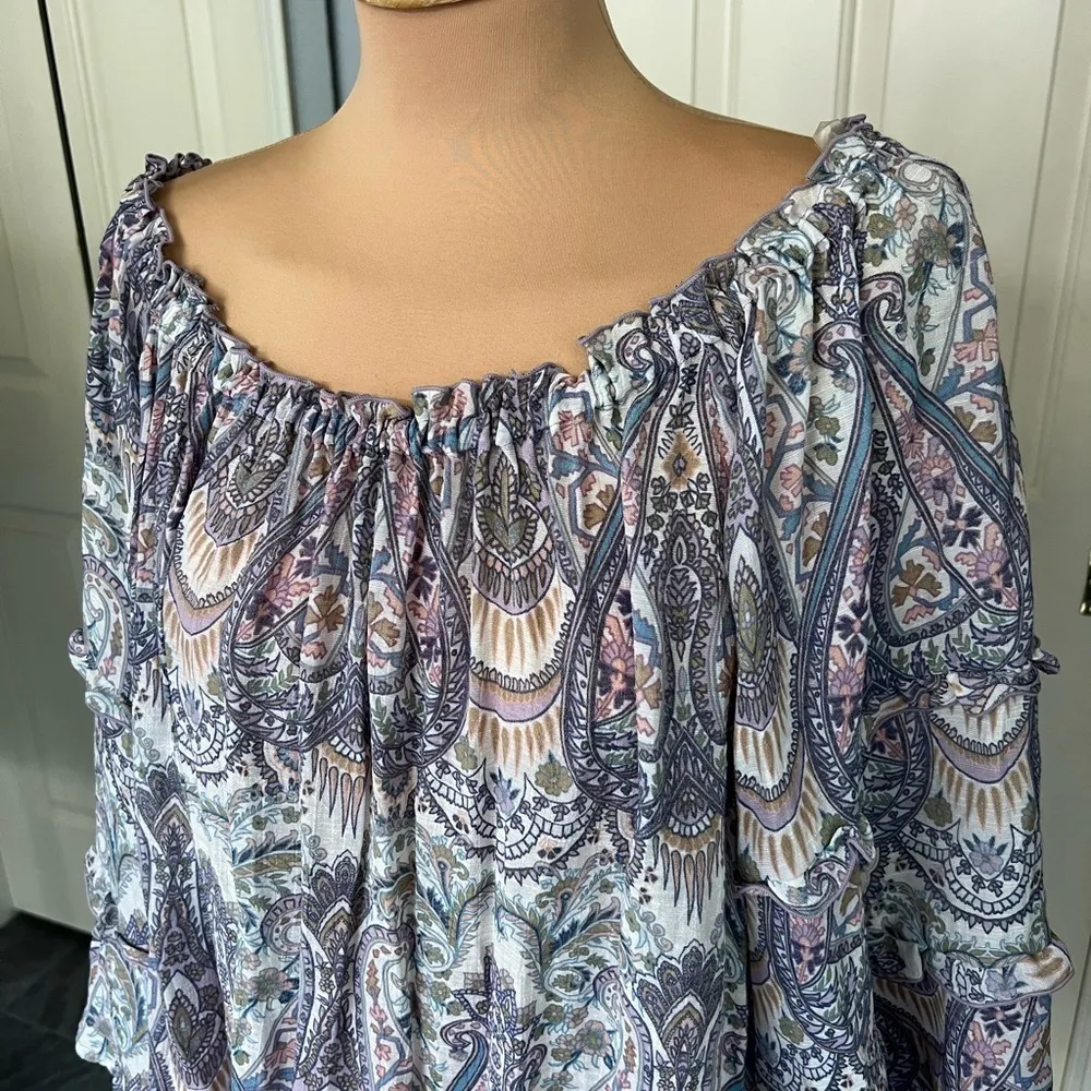 Zac &‎ Rachel Paisley Floral Tiered Ruffle Bell Sleeve Peasant Boho Top Size 1X - Image 2