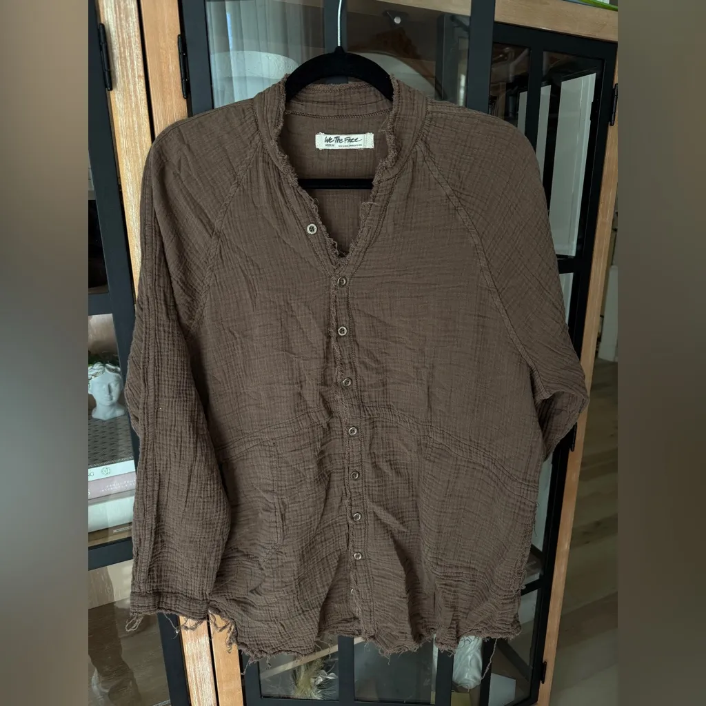 Free People muslin Summer Daydream Button Down Top shirt tunic chocolate - Image 5