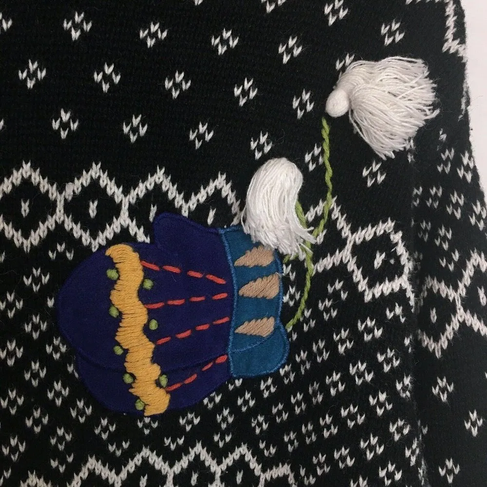 Victoria Jones Fair Isle Black & White Turtleneck Sweater Winter Hats Women’s Lg - Image 6