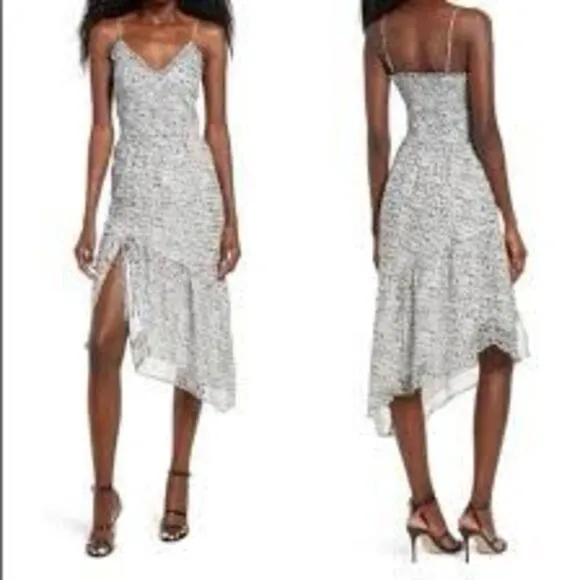 Leith NWT black and white floral smocked waist asymmetric hem front slit sundres - Image 2