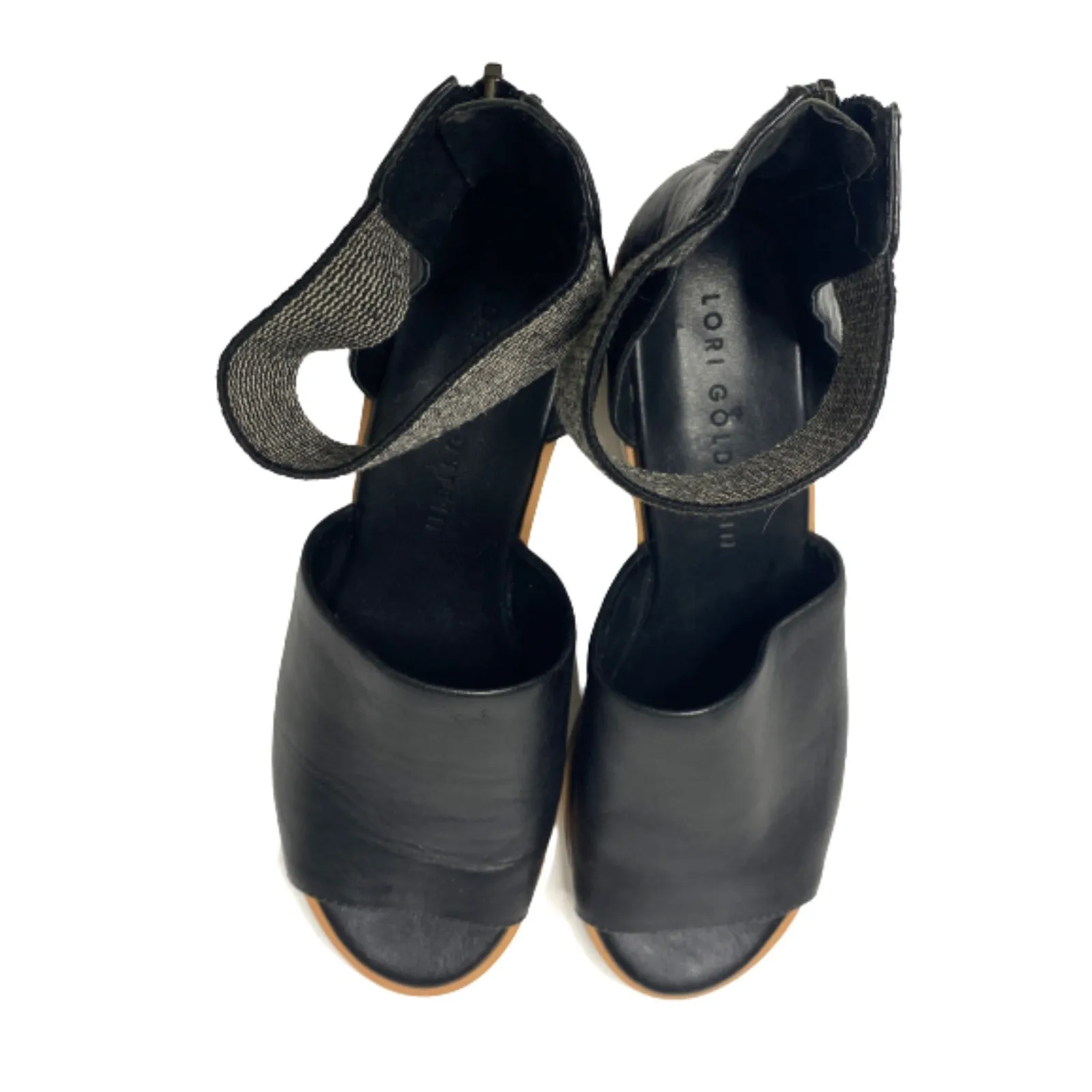 Logo Lori Goldstein Saffy Black Leather Ankle Strap Wedge Sandals Sz 7.5 (37.5) - Image 5