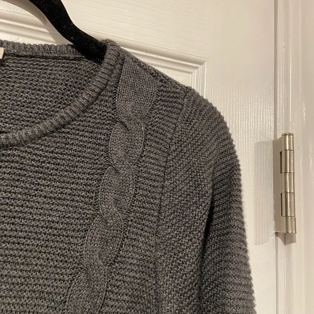 Talbots Size S Gray Cable Knit Crew Neck Pullover Cotton Blend Tunic Sweater - Image 2