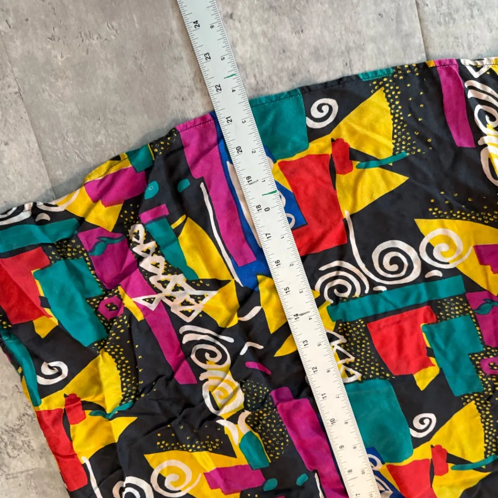 Vintage Women's Bright 100% Silk Tank Top 80s Abstract Print Size M Yellow Size M - Image 3