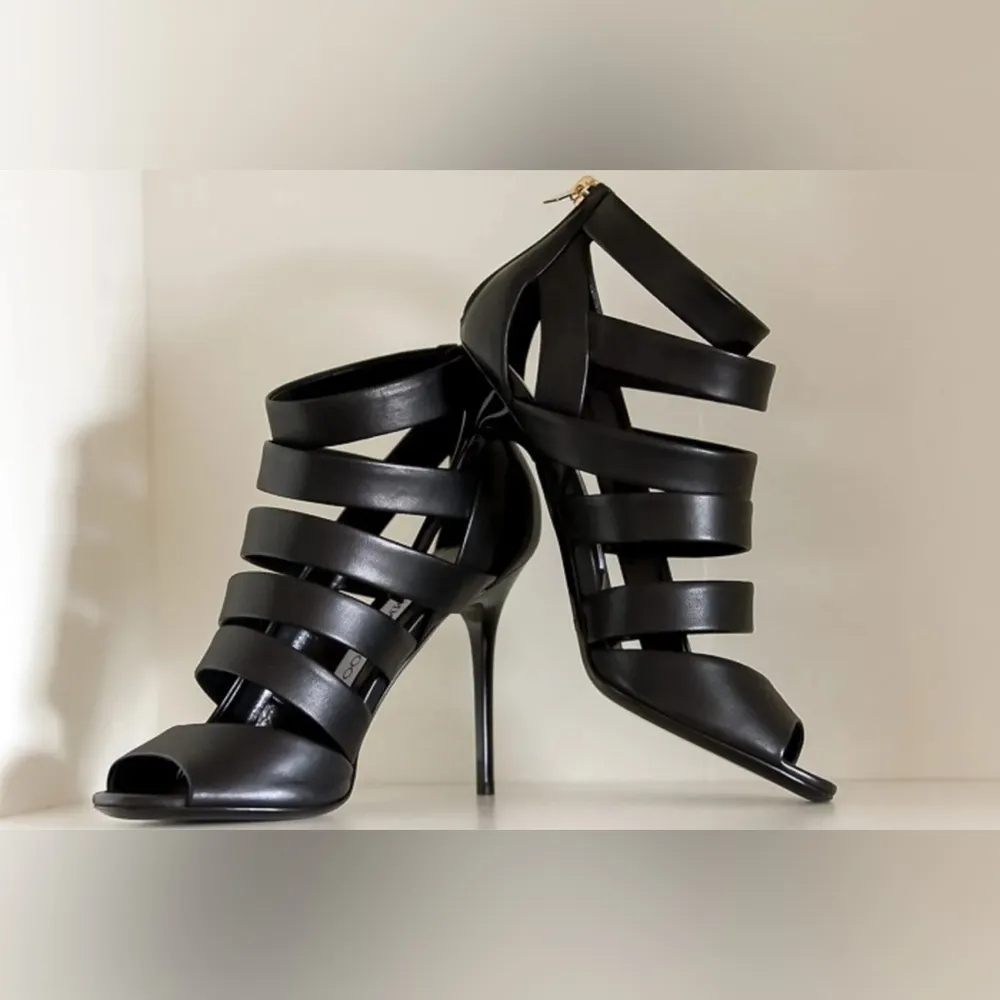 Jimmy Choo Dame Napa Leather Strappy Cage Sandal Stiletto Heels Black sz 37 - Image 12