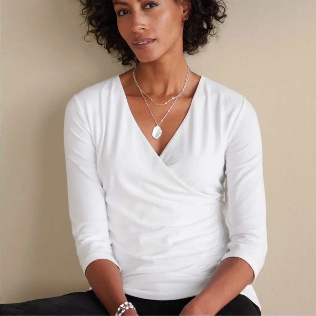 Soft Surroundings 1X NEW Alyssa Knit Top White Front Wrap Surplice Minimal - Image 9