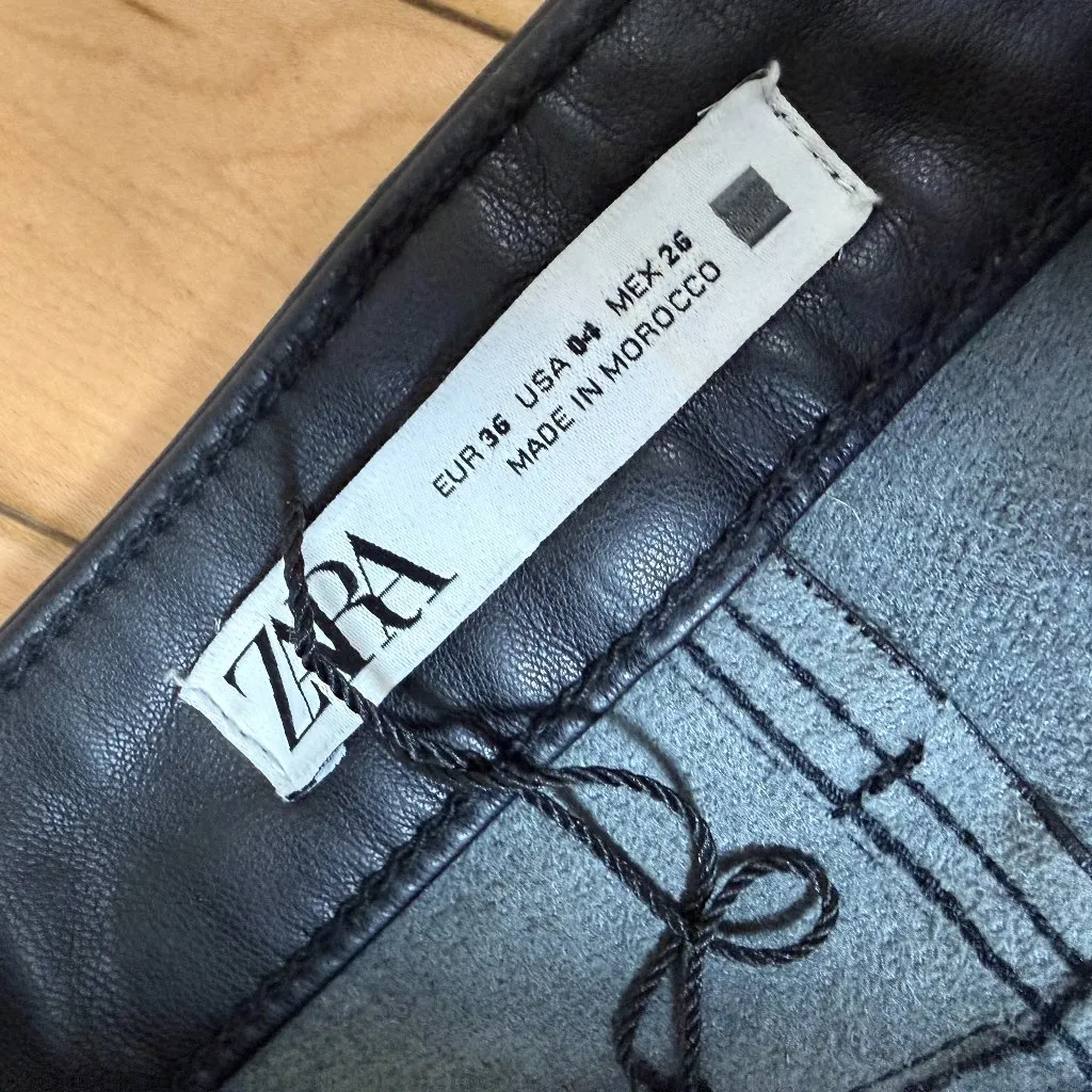 ZARA Faux Leather Black Straight Leg Trousers Pants Size 4 - Image 5