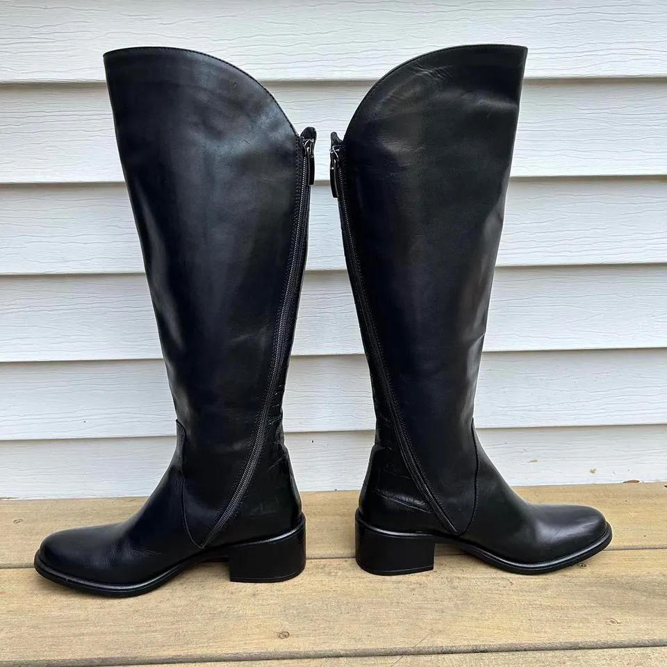 Black Emanuele Crasto Leather Knee High Boots Riding Boots w/ Dual Zipper Size 8 - Image 7